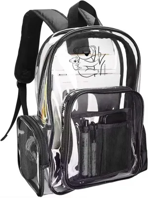 | Clear Backpack Heavy Duty - PVC Transparent Backpack Large Clear Book Bag for College Work (Black)