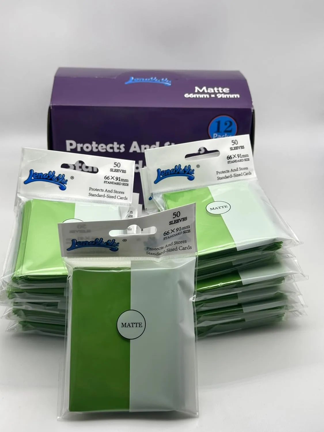 1 Box of 600 Counts -12packs LightGreen Color Double Matte Card Sleeves Toploaders for Trading Cards, Collectable Gaming Cards, MTG Cards, L5R, TCG, Baseball, Rugby, Football Card