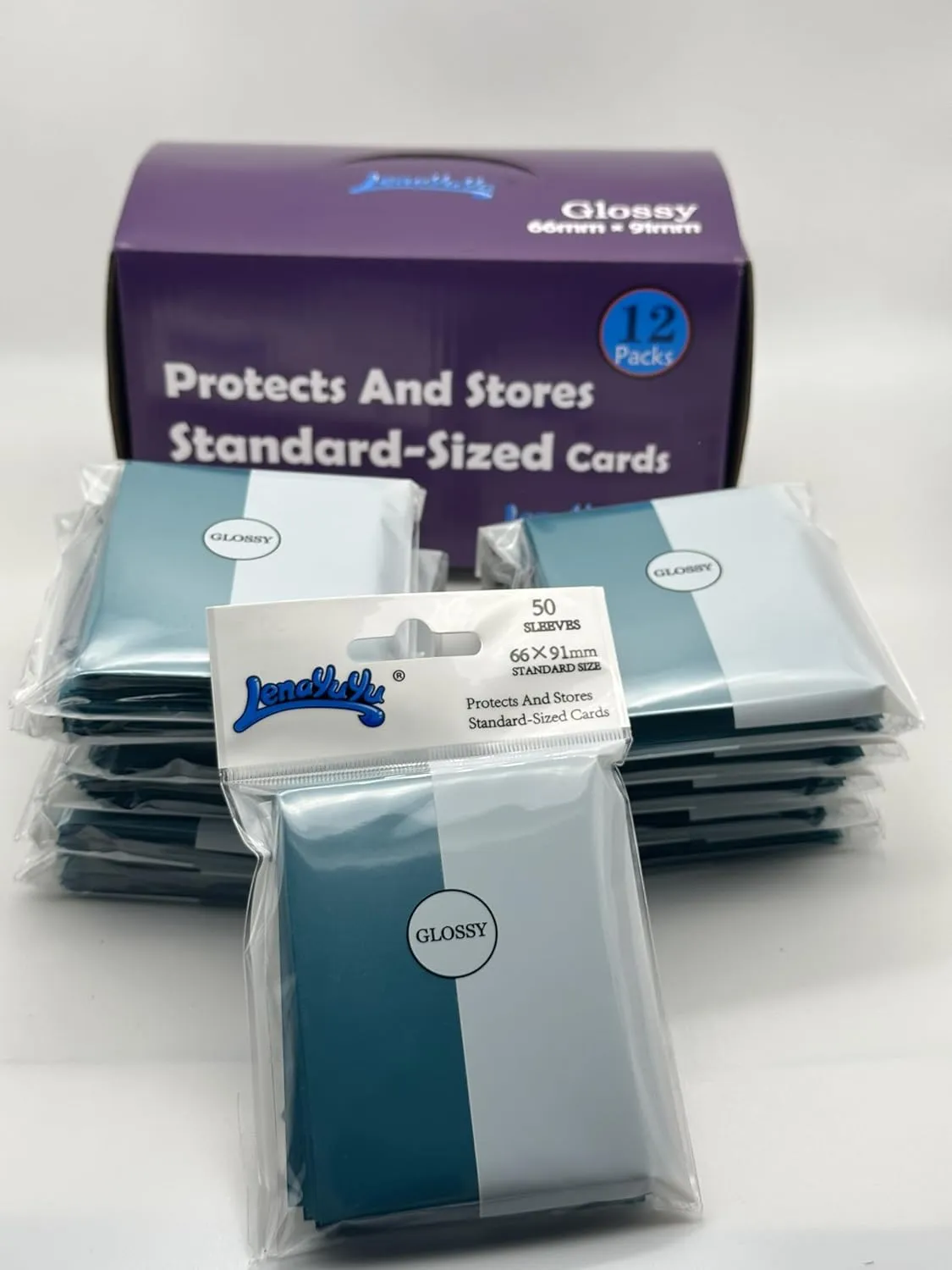1 Box of 600 Counts -12packs Petrolblue Color Front Glossy Standard Card Sleeves Toploaders for Trading Cards, Collectable Gaming Cards, MTG Cards, L5R, TCG, Baseball, Rugby, Football Card