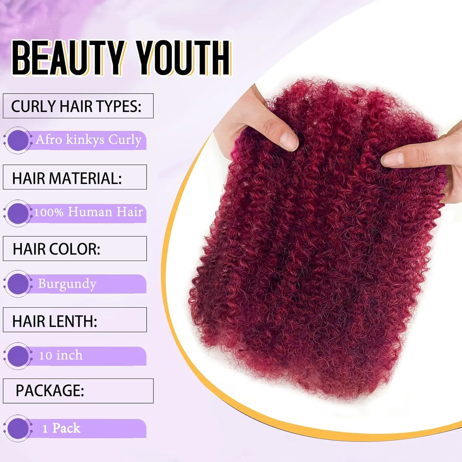 10 Inch Afro Kinkys Bulk Human Hair for Repair Locs,100% Real Human Hair for Mini Twist Burgundy Human Kinkyhair for Twist