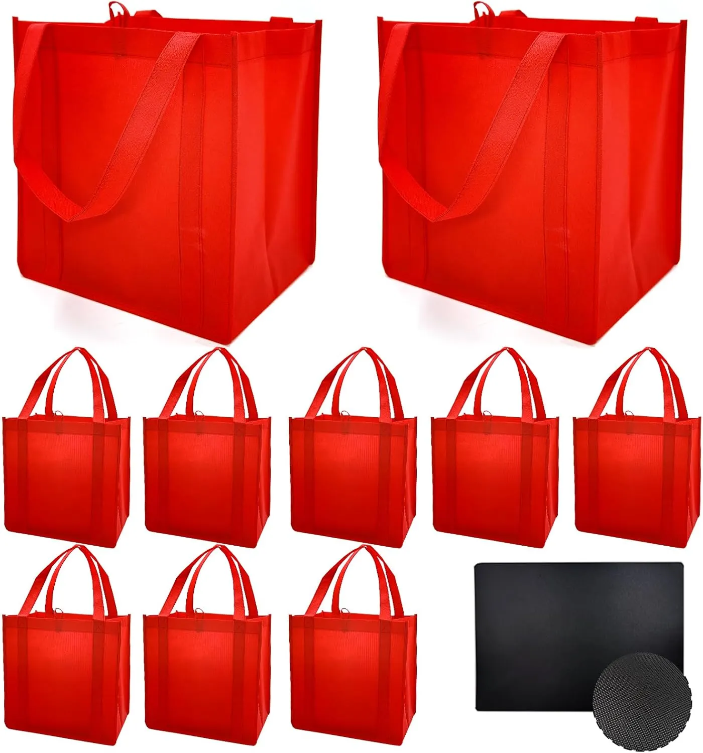 10 or 6 Pack Reusable Reinforced Handle Grocery Bags Heavy Duty Large Shopping Totes Thick Plastic Bottom can hold 45 lbs