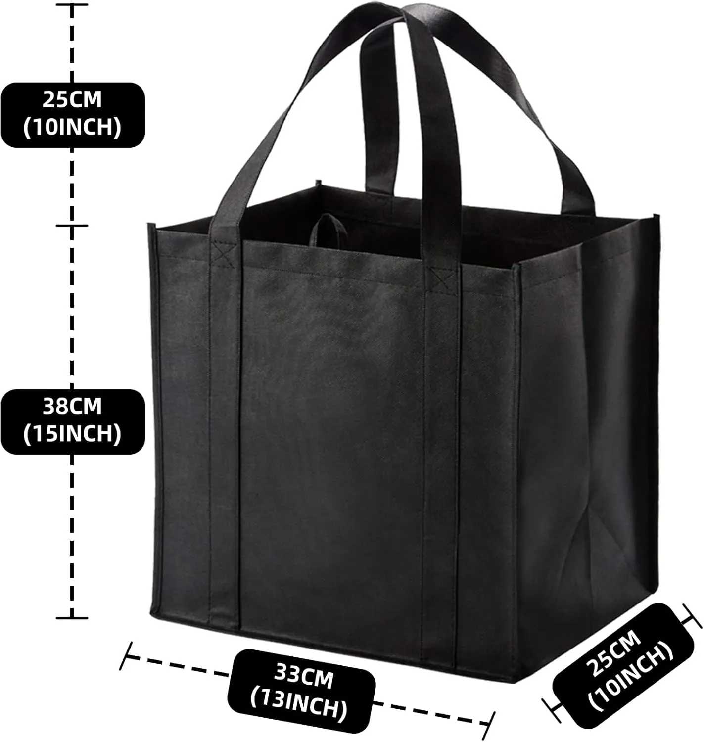 10 or 6 Pack Reusable Reinforced Handle Grocery Bags Heavy Duty Large Shopping Totes Thick Plastic Bottom can hold 45 lbs