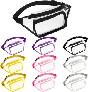 10 Pcs Clear Fanny Packs, Waterproof Clear Waist Bag Transparent Stadium Approved Purse Cute Adjustable Belt Bag Portable Waist Pack for Men Women Sports Travel Beach Concerts Events (Black)