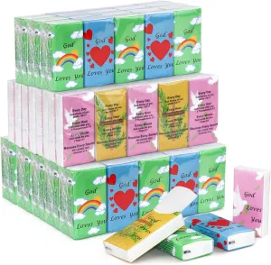 100 Pack Bible Tissues Travel Size Bulk,4 Ply Paper Facial Mini Pocket Tissues Travel Packs Bulk with Bible Verse 1000 Sheet Individual Christian Tissue for Church,Wedding,Homeless Gifts(Mixed Color)