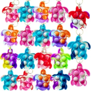 100 Packs Bulk Turtles Mini pop Fidget Keychain，Boys and Girls Kids Birthday Party Favors Supplies Summer Classroom Students Prize