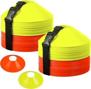100 Packs Mini Disc Cone Kit Mini Soccer Cones Agility Drills Cones for Soccer Practice Small Cones with Shoulder Strap for Sports Football Basketball Training Practice