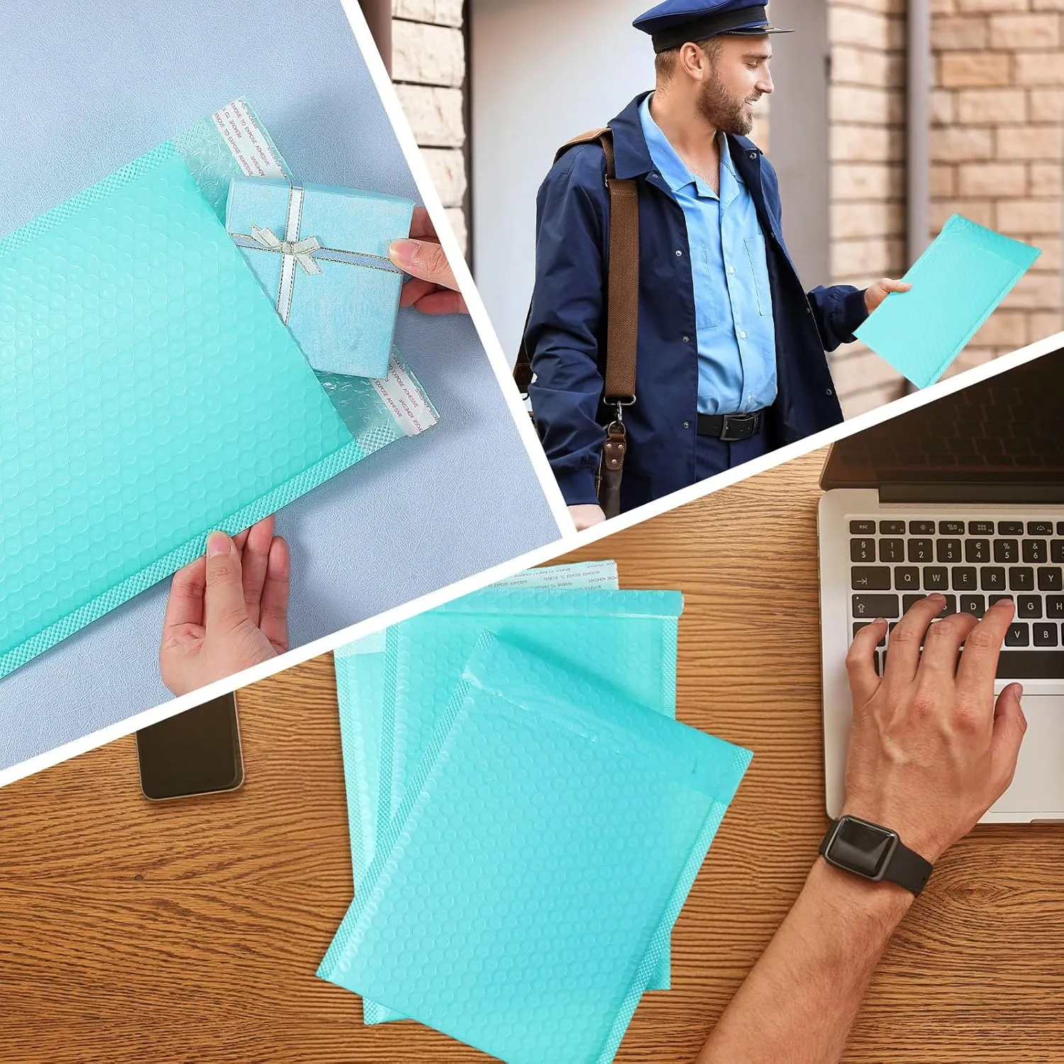 100 Pcs Kraft Bubble Mailers 3 Size Padded Envelopes Kraft Poly Mailers Bubble Lined Shipping Envelopes Mail Shipping Bags for CDs Book Business Supplies (Green)