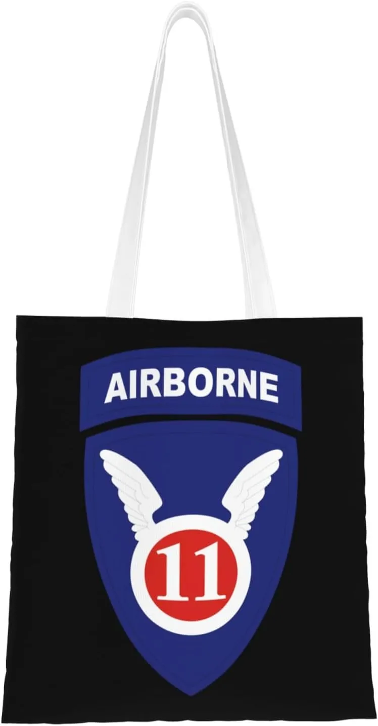 11th Airborne Division.Patch Tote Bag for Women Canvas Shopping Bags Reusable Large Capacity Casual Shoulder Handbags Grocery Bags DIY Gift Bags