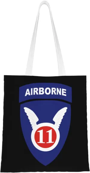 11th Airborne Division.Patch Tote Bag for Women Canvas Shopping Bags Reusable Large Capacity Casual Shoulder Handbags Grocery Bags DIY Gift Bags
