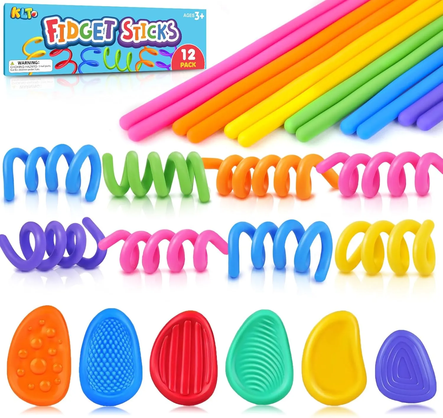 12 Pack Fidget Sticks for Kids & 6 Pack Fidget Toys Sensory Stone for Kids