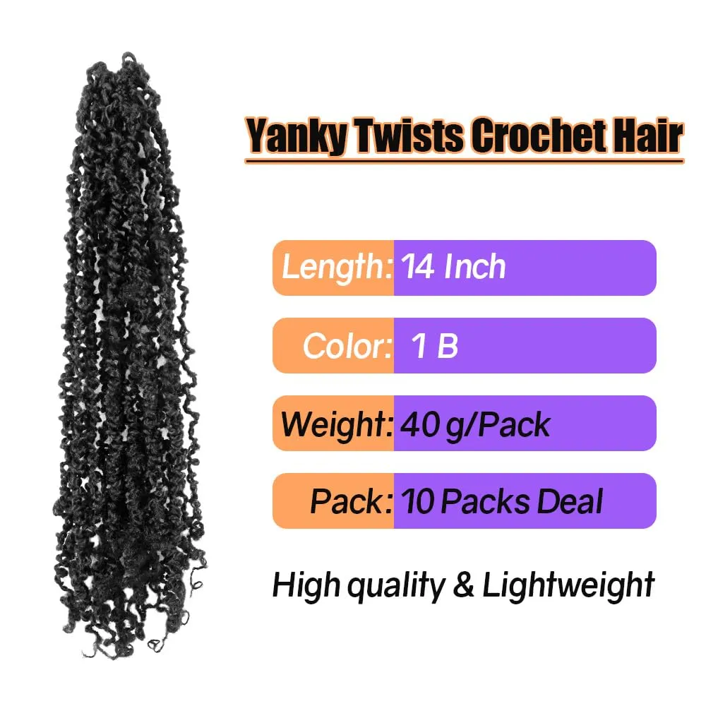 14 Inch 10 Packs Yanky Twist Crochet Hair Pre-twisted Natural Black Kinky Mini Spring Twist Plus Small Curly Senegalese Twist Braids (1B)