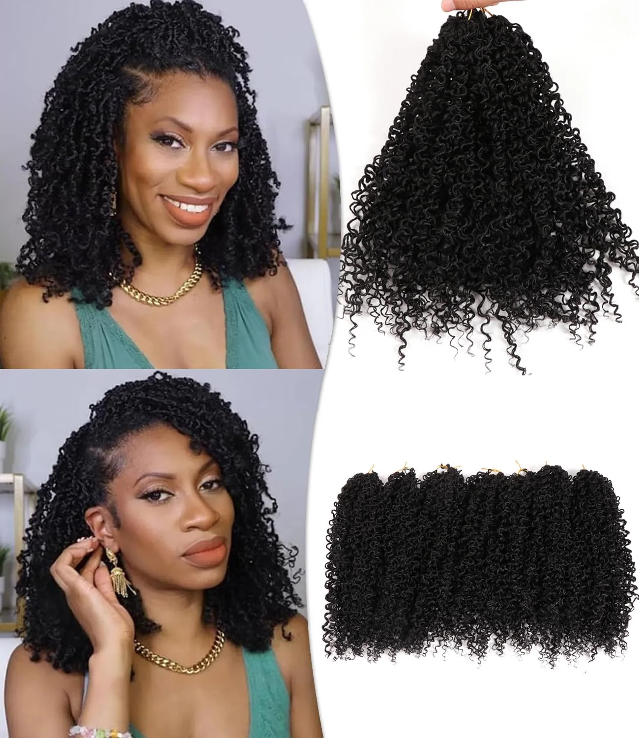 14 Inch 7 Packs Pre Twisted Yanky Twist Crochet Hair with Curls Natural Black Pre Looped Yanky Twist Hair Synthetic Spring Twist Crochet Hair for Women (1B, 14 Inch (Pack of 7))
