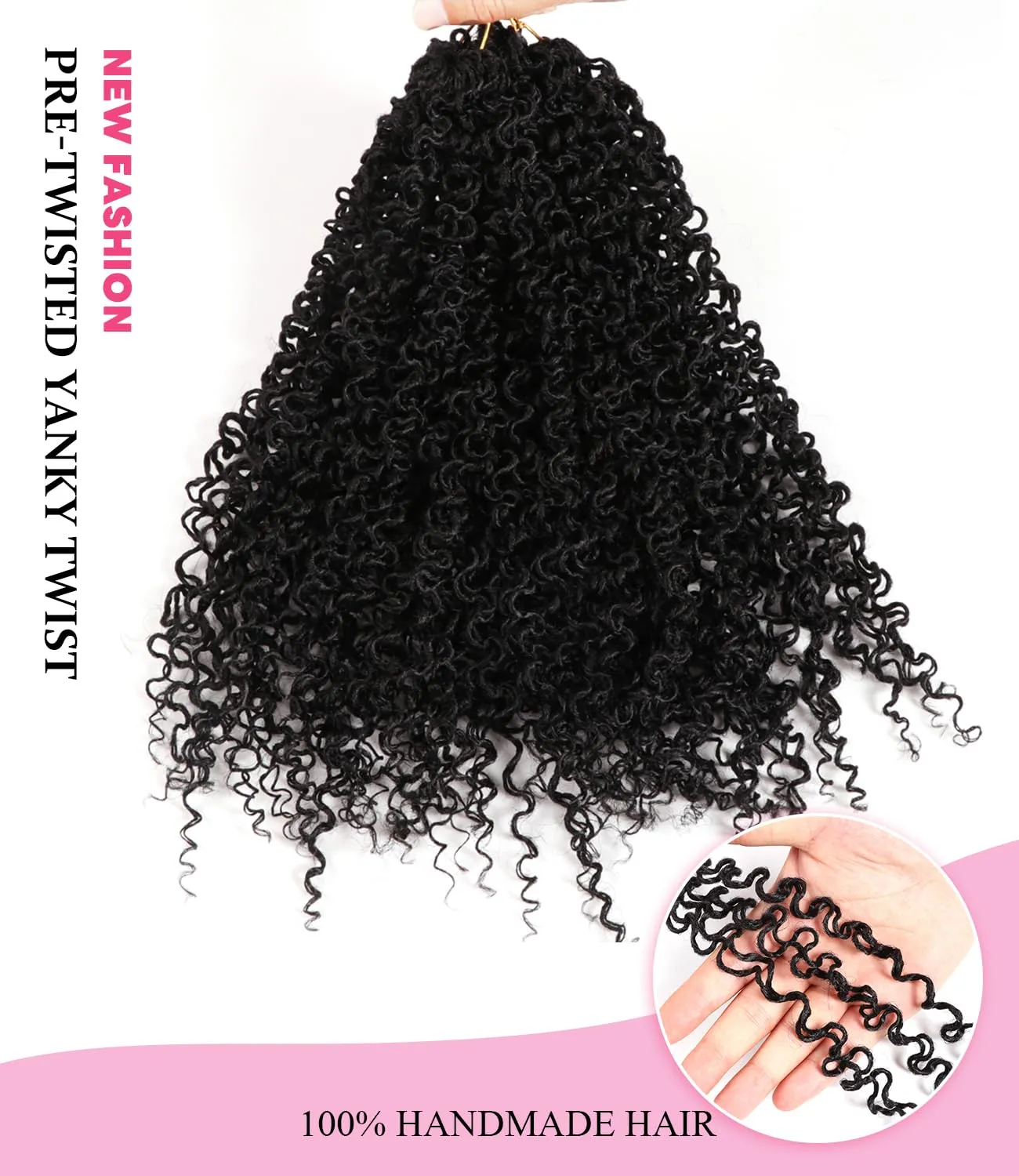 14 Inch 7 Packs Pre Twisted Yanky Twist Crochet Hair with Curls Natural Black Pre Looped Yanky Twist Hair Synthetic Spring Twist Crochet Hair for Women (1B, 14 Inch (Pack of 7))