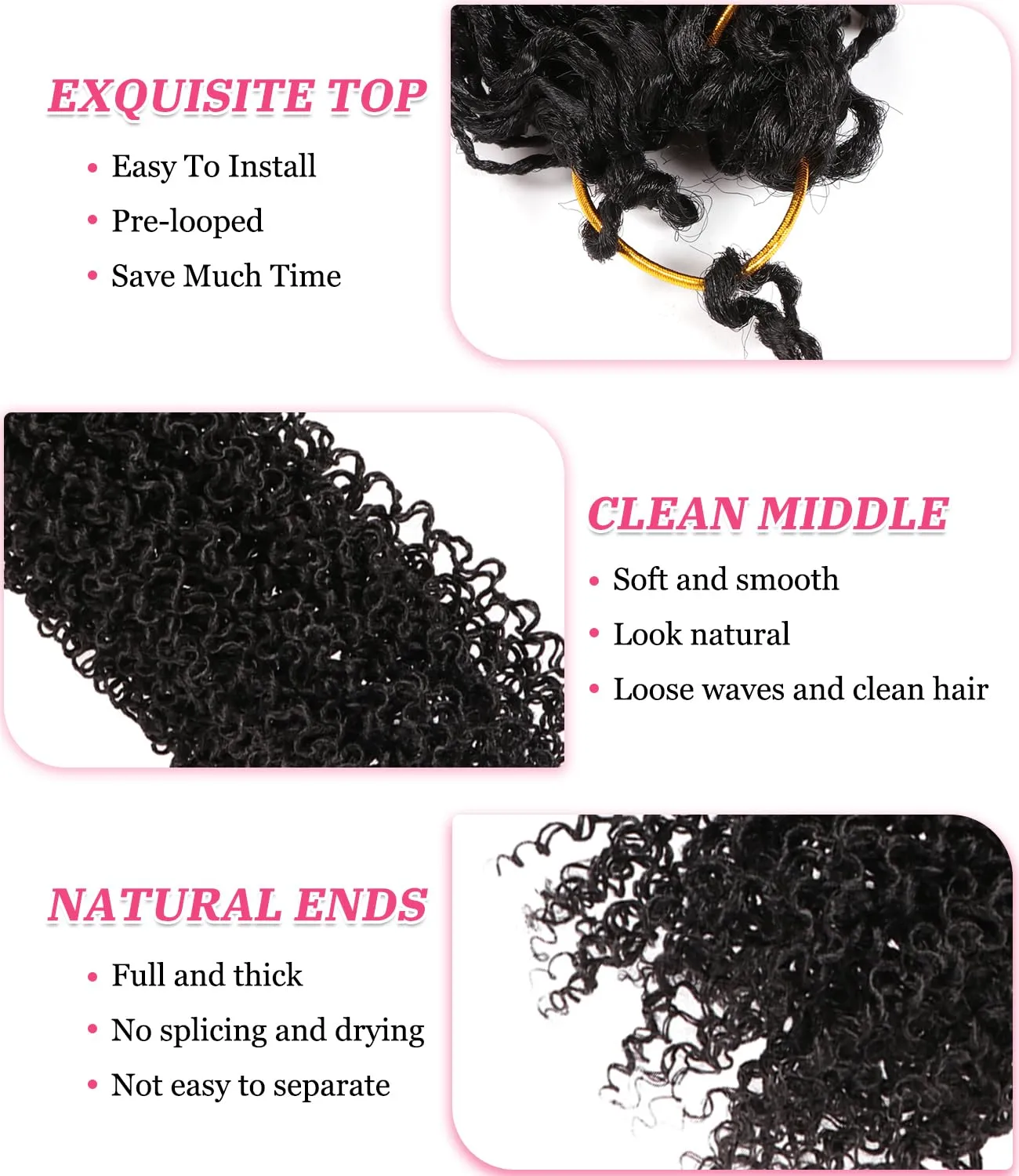 14 Inch 7 Packs Pre Twisted Yanky Twist Crochet Hair with Curls Natural Black Pre Looped Yanky Twist Hair Synthetic Spring Twist Crochet Hair for Women (1B, 14 Inch (Pack of 7))