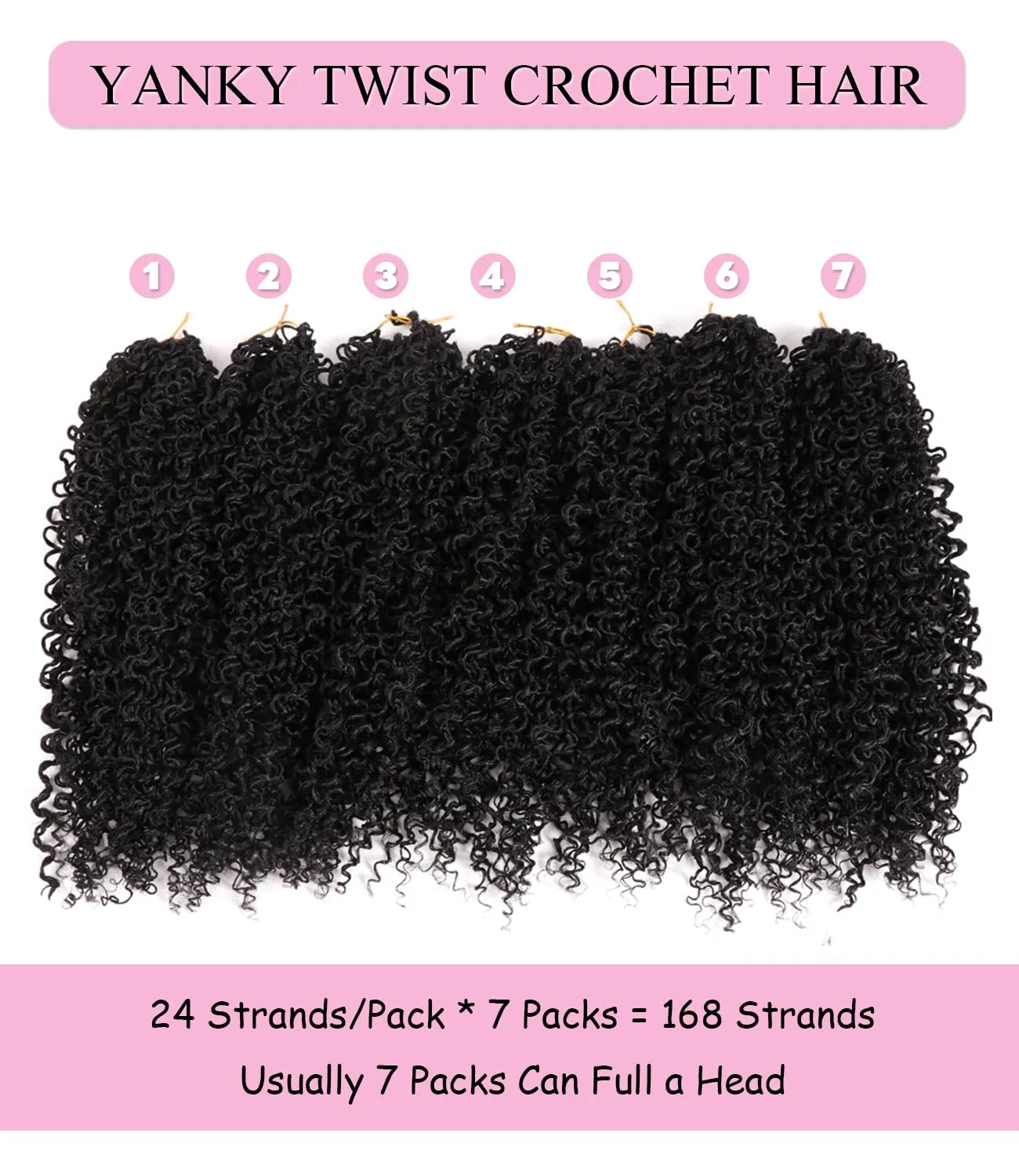 14 Inch 7 Packs Pre Twisted Yanky Twist Crochet Hair with Curls Natural Black Pre Looped Yanky Twist Hair Synthetic Spring Twist Crochet Hair for Women (1B, 14 Inch (Pack of 7))