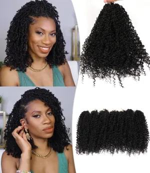 14 Inch 7 Packs Pre Twisted Yanky Twist Crochet Hair with Curls Natural Black Pre Looped Yanky Twist Hair Synthetic Spring Twist Crochet Hair for Women (1B, 14 Inch (Pack of 7))