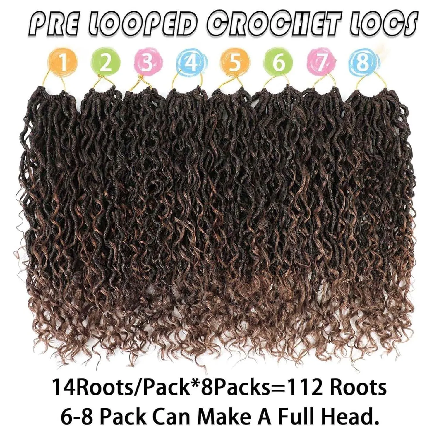 14 Inch 8 Packs Goddess Locs Crochet Hair Pre Looped Faux Locs Crochet Hair for Women Soft Boho Hippie Locs Hair Extension Synthetic (#T30)