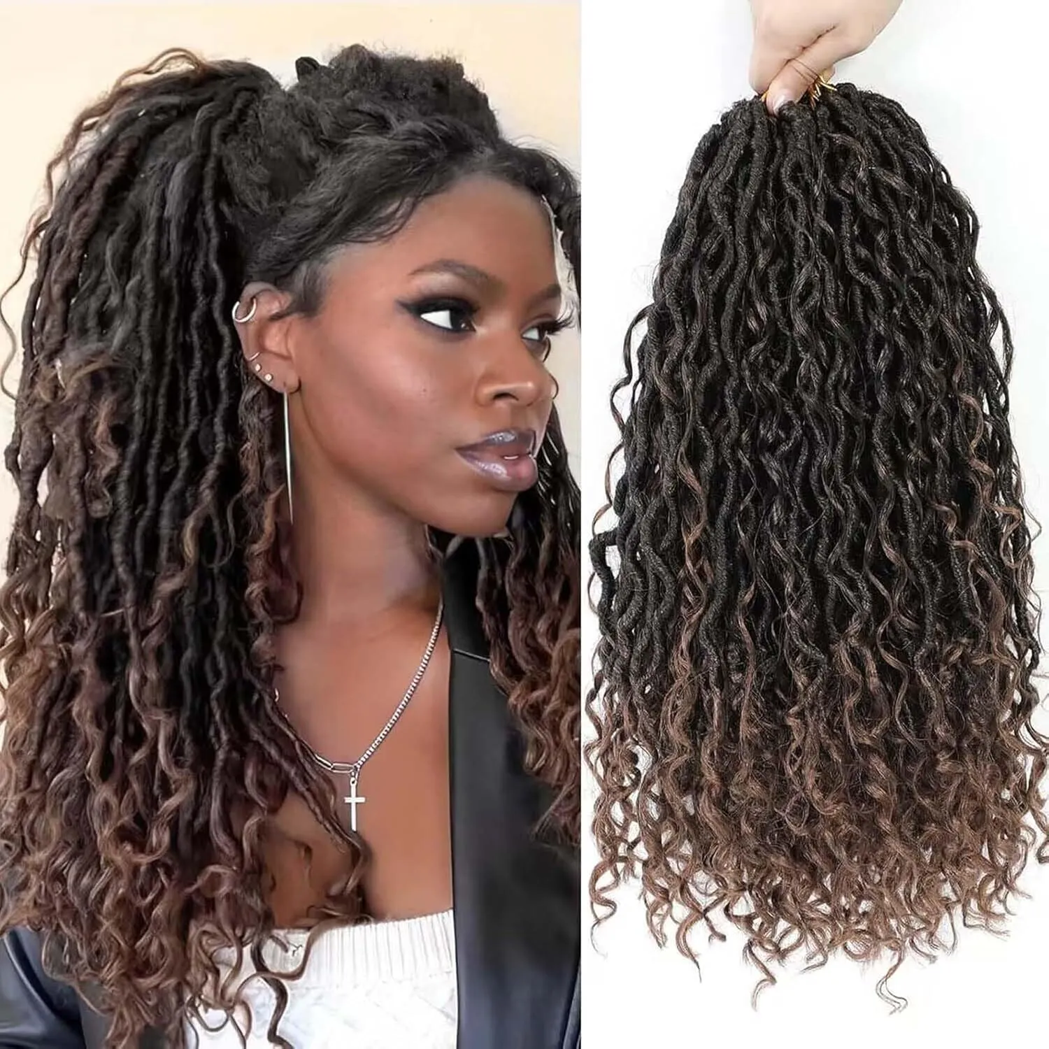 14 Inch 8 Packs Goddess Locs Crochet Hair Pre Looped Faux Locs Crochet Hair for Women Soft Boho Hippie Locs Hair Extension Synthetic (#T30)