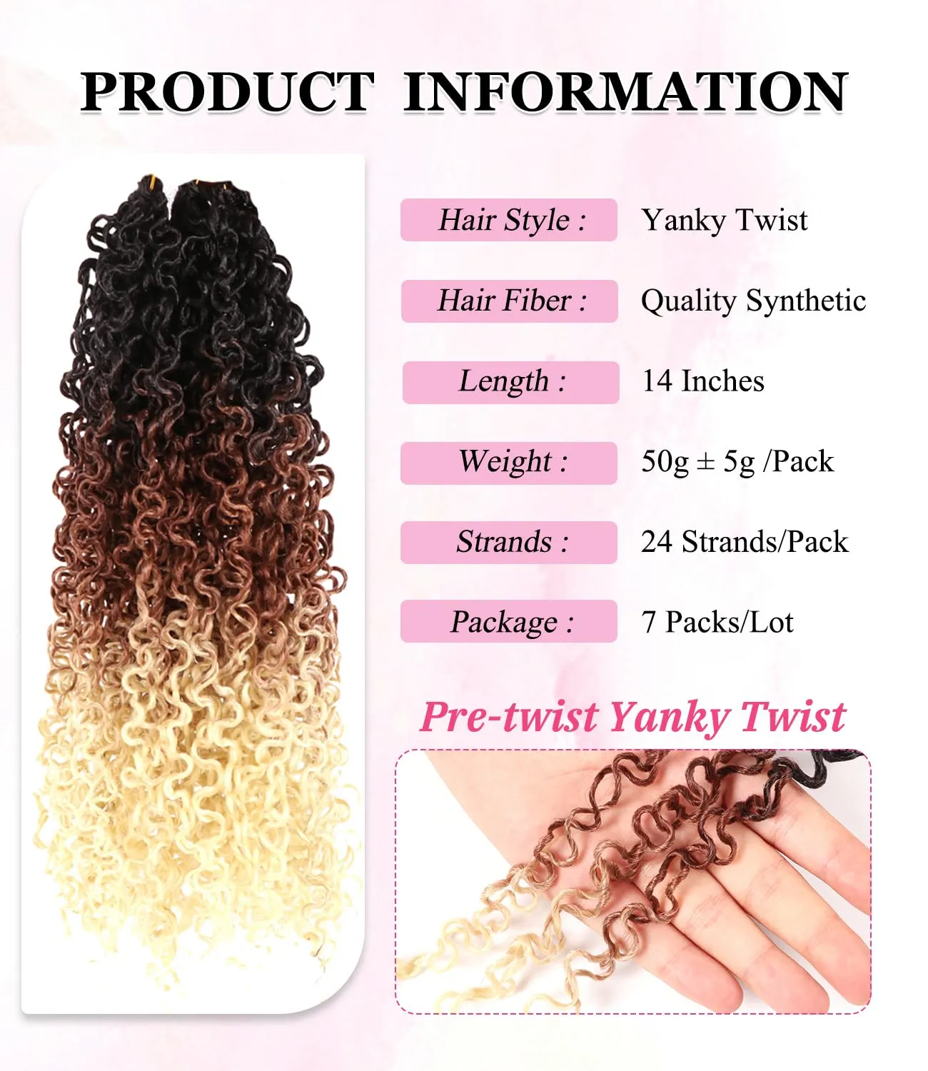14 Inch Yanky Twist Crochet Hair Pre-looped 7 Packs Yankee Twist Hair Brown Senegalese Twists Crochet Hair with Curly Ends Synthetic Crochet Braids (T1B/27/613, 14 Inch (Pack of 7))