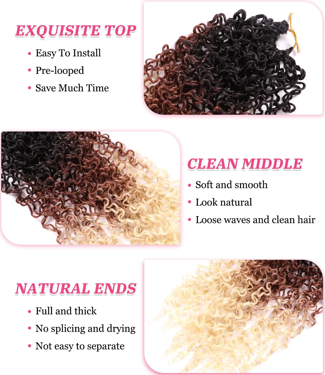 14 Inch Yanky Twist Crochet Hair Pre-looped 7 Packs Yankee Twist Hair Brown Senegalese Twists Crochet Hair with Curly Ends Synthetic Crochet Braids (T1B/27/613, 14 Inch (Pack of 7))