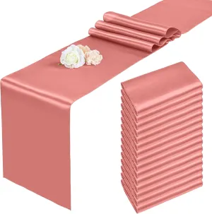 15 Pack Coral Satin Table Runners 12 x 108 Inch Long Table Runners for Rectangle Round Tables, Smooth Satin Table Runner for Wedding,Birthday Party Banquets Graduation Engagements Decoration