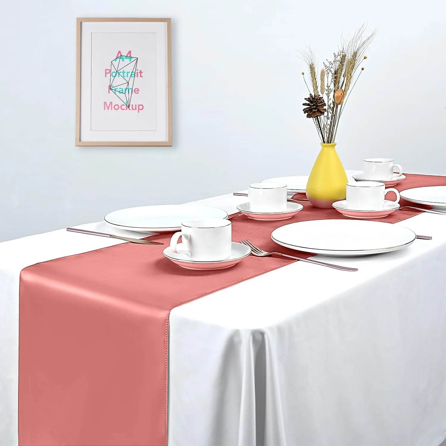 15 Pack Coral Satin Table Runners 12 x 108 Inch Long Table Runners for Rectangle Round Tables, Smooth Satin Table Runner for Wedding,Birthday Party Banquets Graduation Engagements Decoration