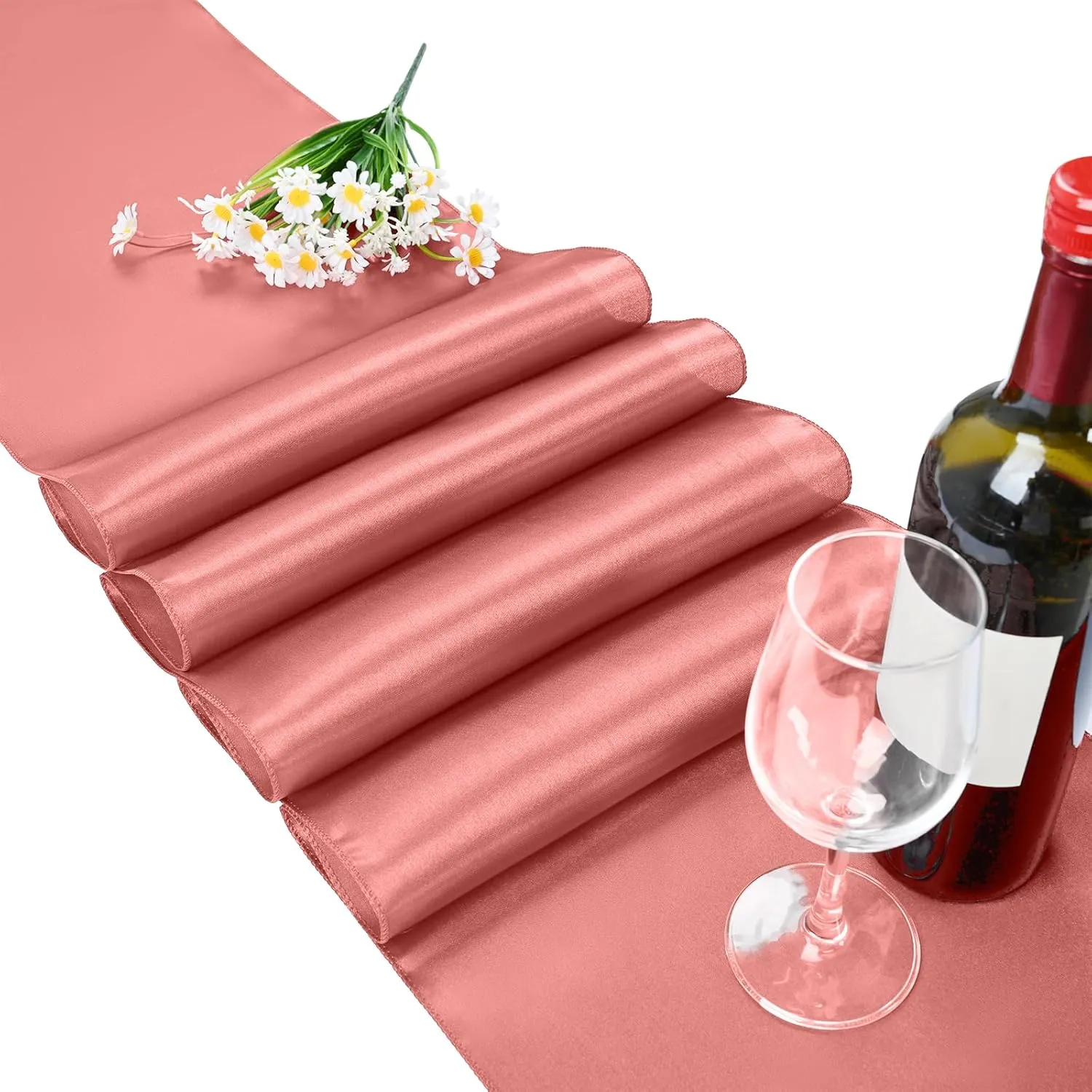 15 Pack Coral Satin Table Runners 12 x 108 Inch Long Table Runners for Rectangle Round Tables, Smooth Satin Table Runner for Wedding,Birthday Party Banquets Graduation Engagements Decoration