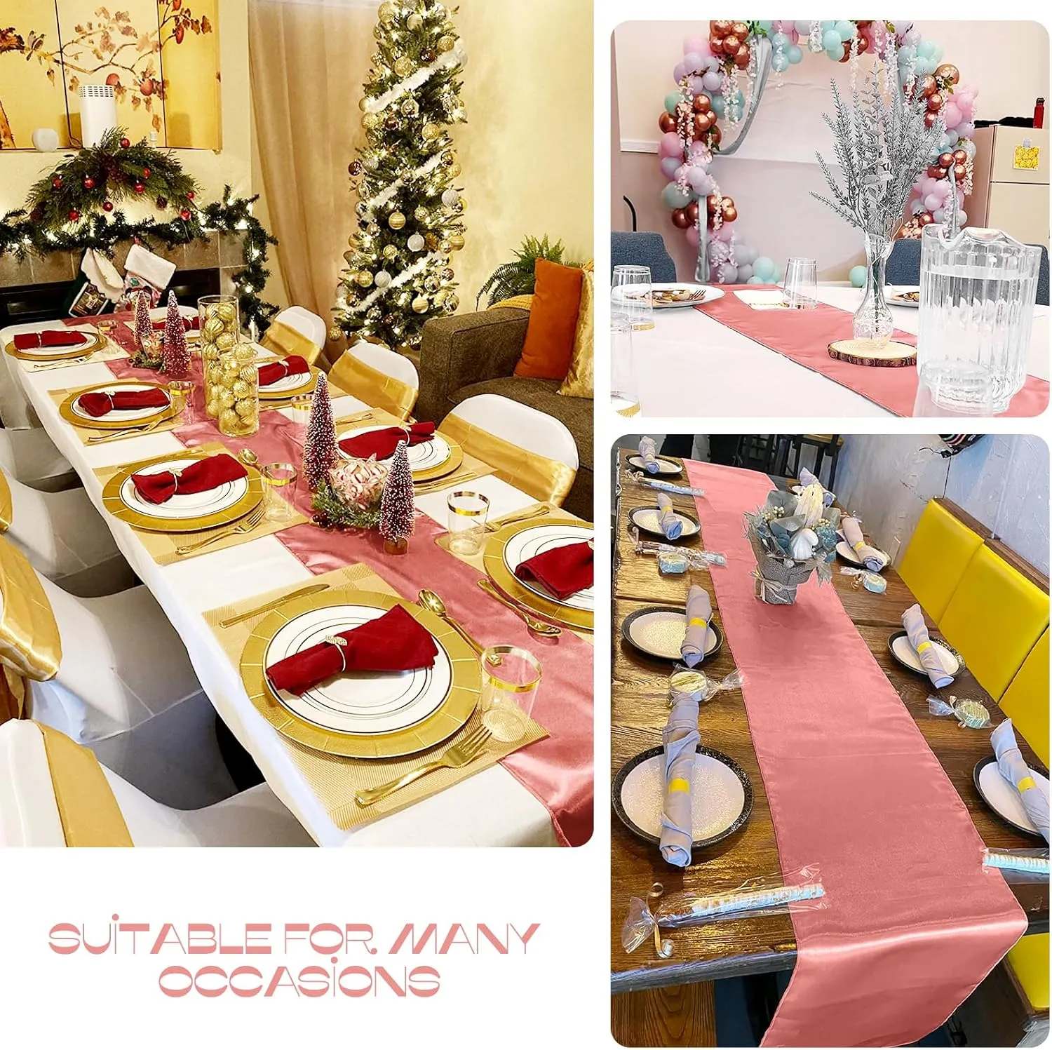 15 Pack Coral Satin Table Runners 12 x 108 Inch Long Table Runners for Rectangle Round Tables, Smooth Satin Table Runner for Wedding,Birthday Party Banquets Graduation Engagements Decoration