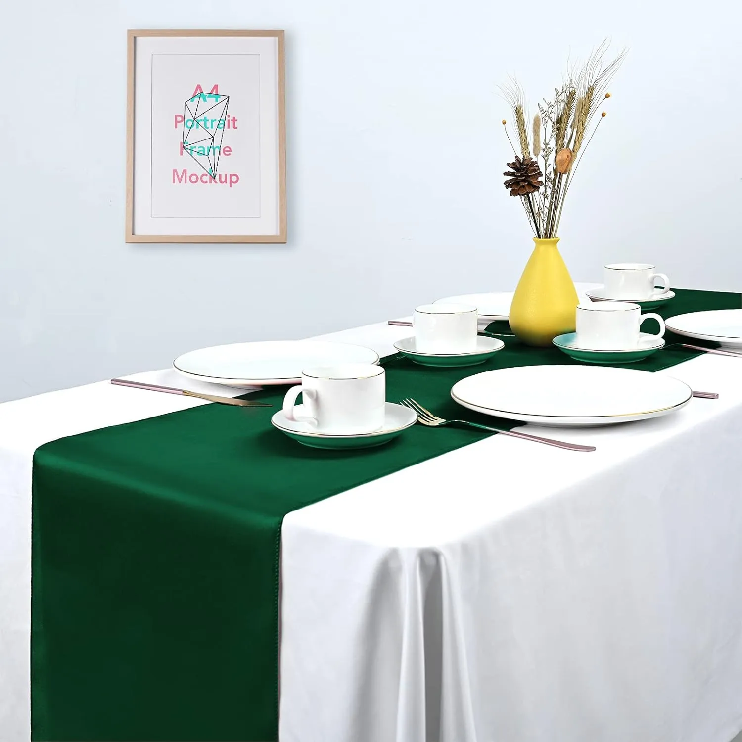 15 Pack Satin Table Runners Forest Green 12 x 108 Inch Long Table Runners for Rectangle Round Tables,Smooth Table Runner for Wedding, Birthday Party Banquets Graduation Engagements Decoration
