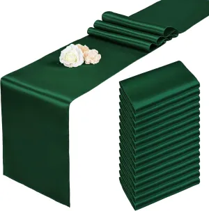 15 Pack Satin Table Runners Forest Green 12 x 108 Inch Long Table Runners for Rectangle Round Tables,Smooth Table Runner for Wedding, Birthday Party Banquets Graduation Engagements Decoration