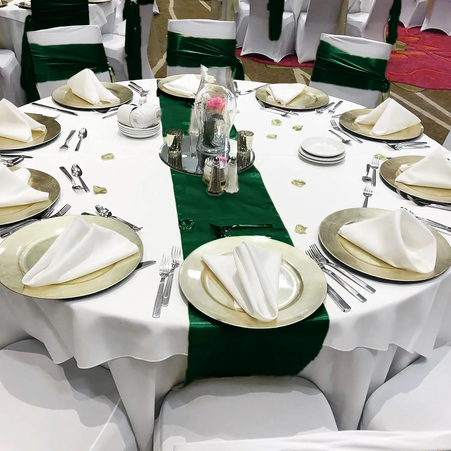 15 Pack Satin Table Runners Forest Green 12 x 108 Inch Long Table Runners for Rectangle Round Tables,Smooth Table Runner for Wedding, Birthday Party Banquets Graduation Engagements Decoration