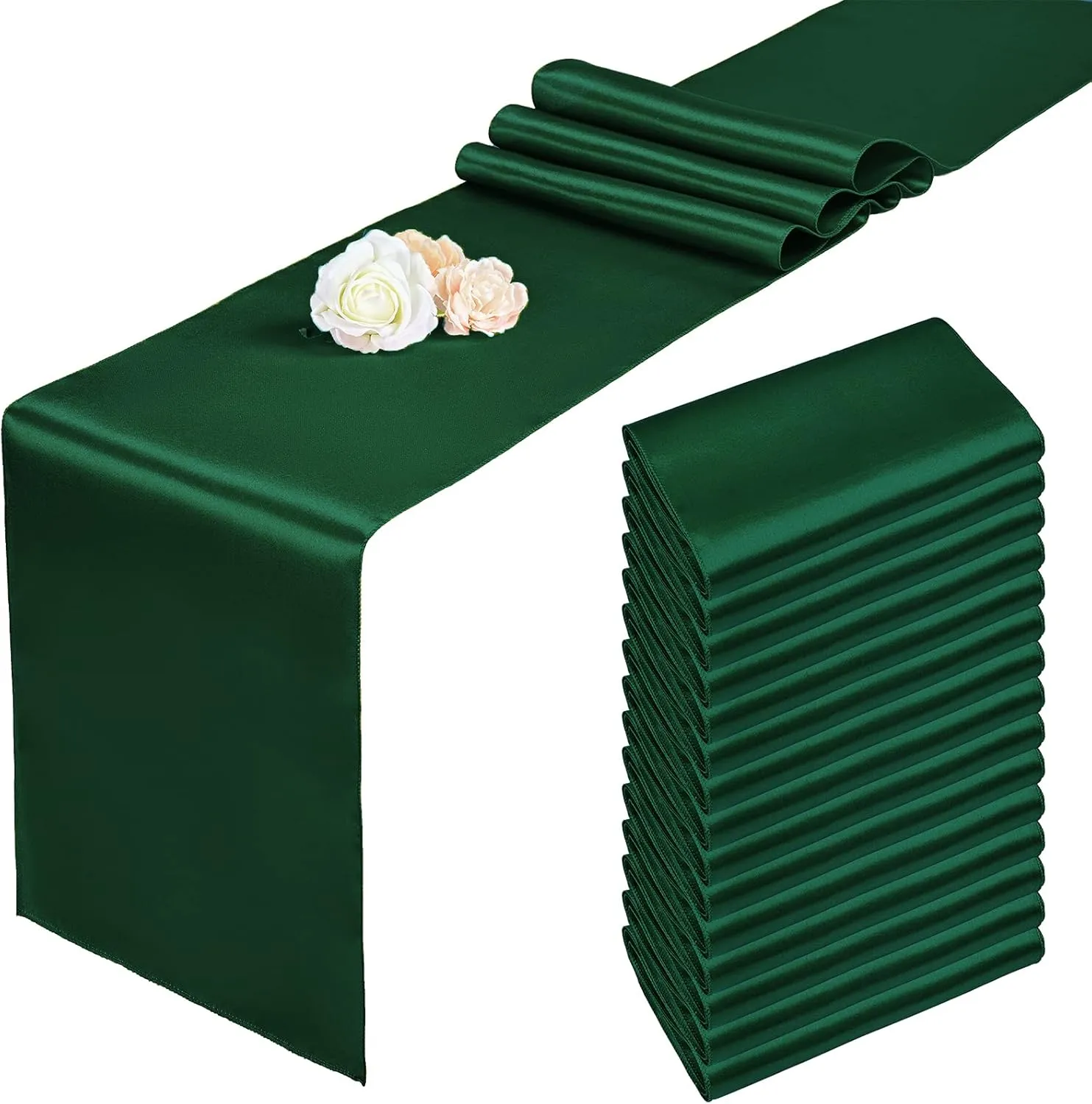 15 Pack Satin Table Runners Forest Green 12 x 108 Inch Long Table Runners for Rectangle Round Tables,Smooth Table Runner for Wedding, Birthday Party Banquets Graduation Engagements Decoration