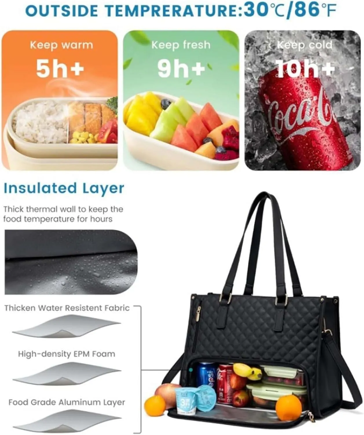 15.6" Quilted Laptop Lunch Tote Set w/Insulated Food Pocket & Matching Wallet-Office Travel Organizer for Professionals