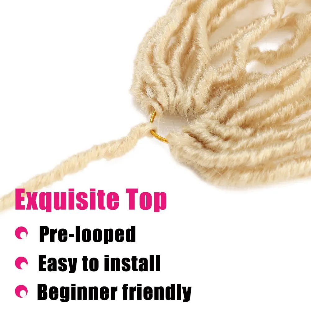 18 Inch Soft Locs Crochet Hair 6 Packs Faux Locs briading Hair Blonde Pre-Looped Wavy Goddess Locs Crochet Hair (18Inch 6Packs 613#)