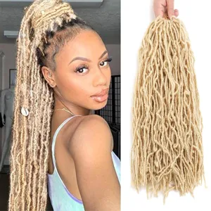 18 Inch Soft Locs Crochet Hair 6 Packs Faux Locs briading Hair Blonde Pre-Looped Wavy Goddess Locs Crochet Hair (18Inch 6Packs 613#)