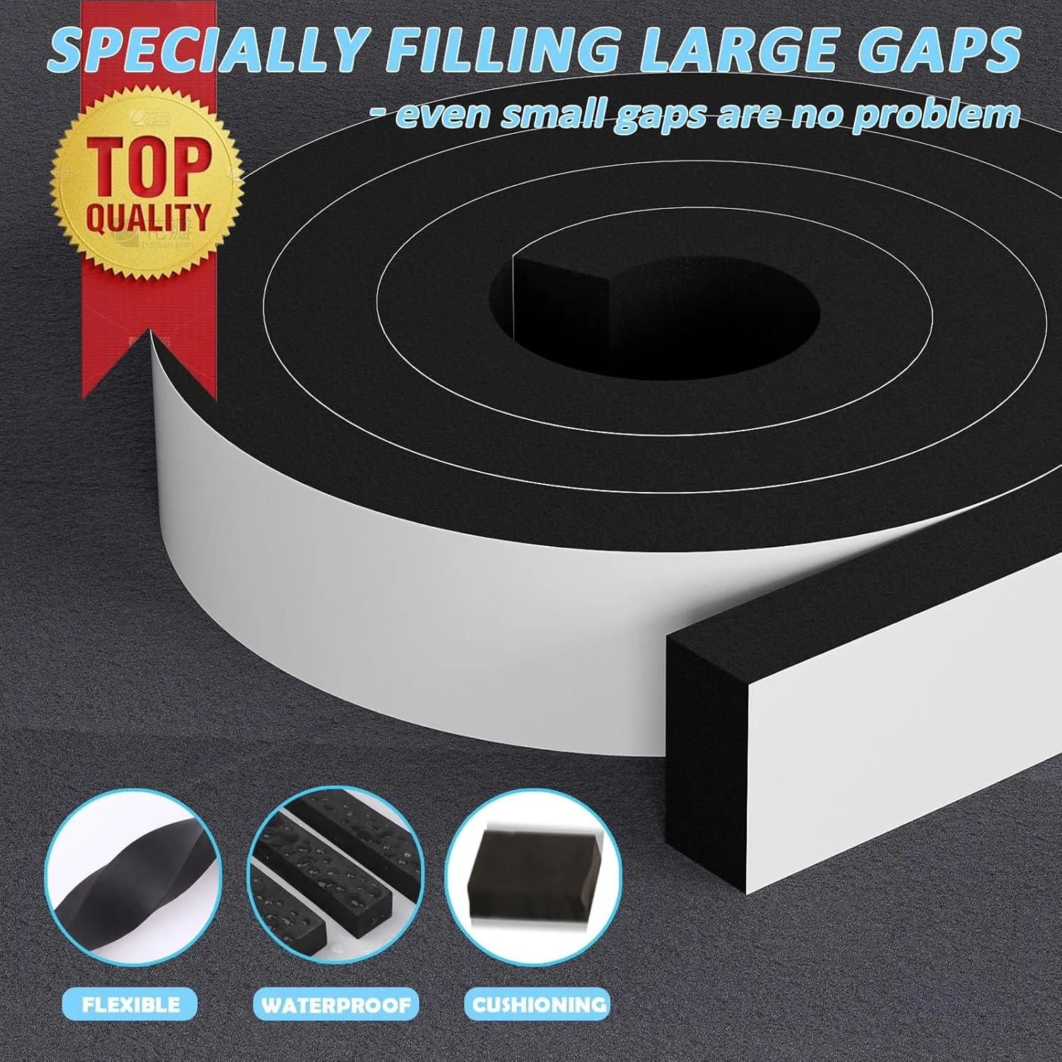 1"×2" EVA Foam Strips with Adhesive Weather Stripping Tape Larger Foam Weather Stripping Strip for Large Gap Insulation (1"×2",13FT,Black)