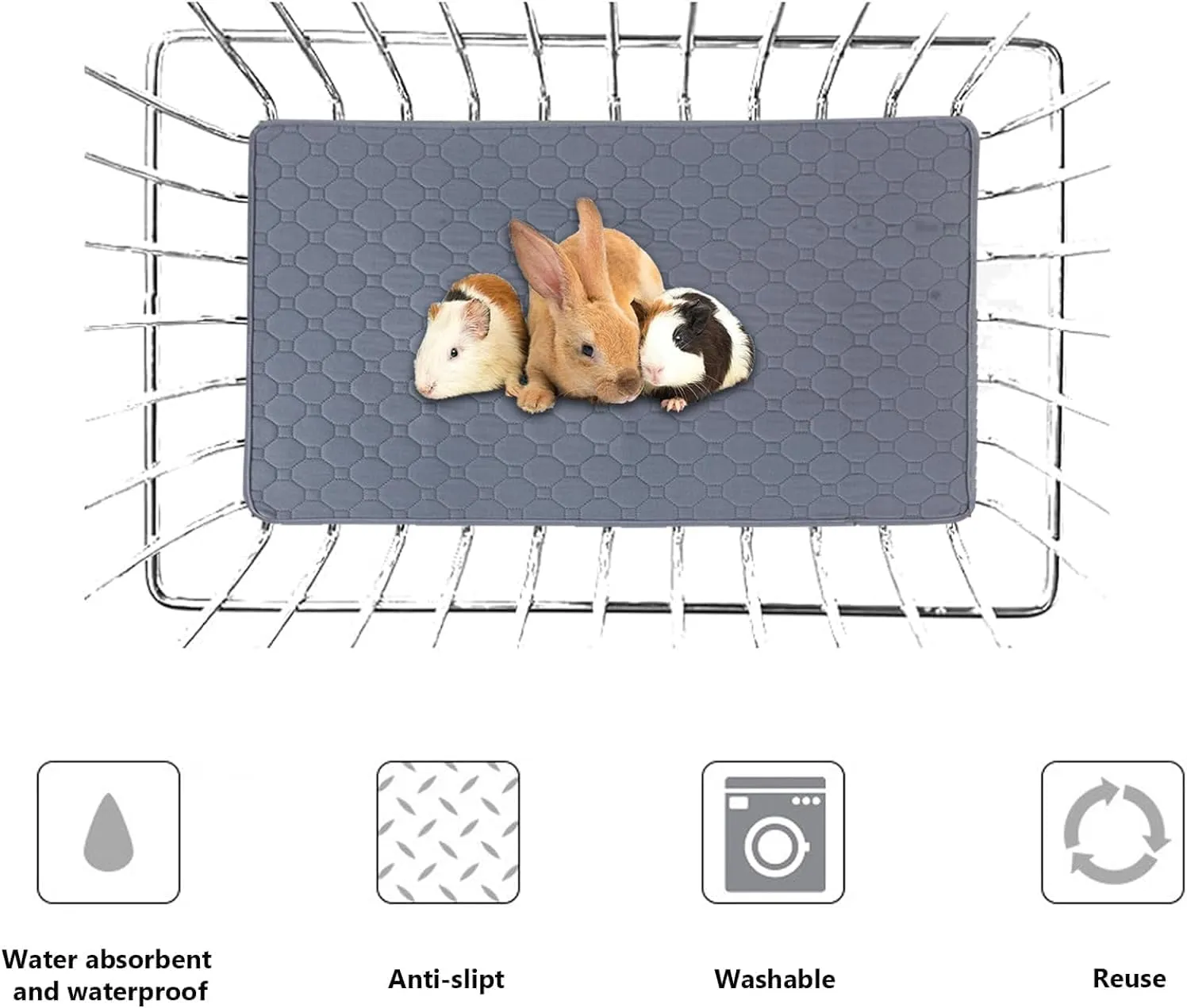 2-Pack 24" x36'' Washable Guinea Pig Cage Liner - Reusable & Anti-Slip Guinea Pig Bedding, Instant Absorbent Rabbit Pee Pads, Perfect Cage Liners for Small Animals, Hamster, Puppy
