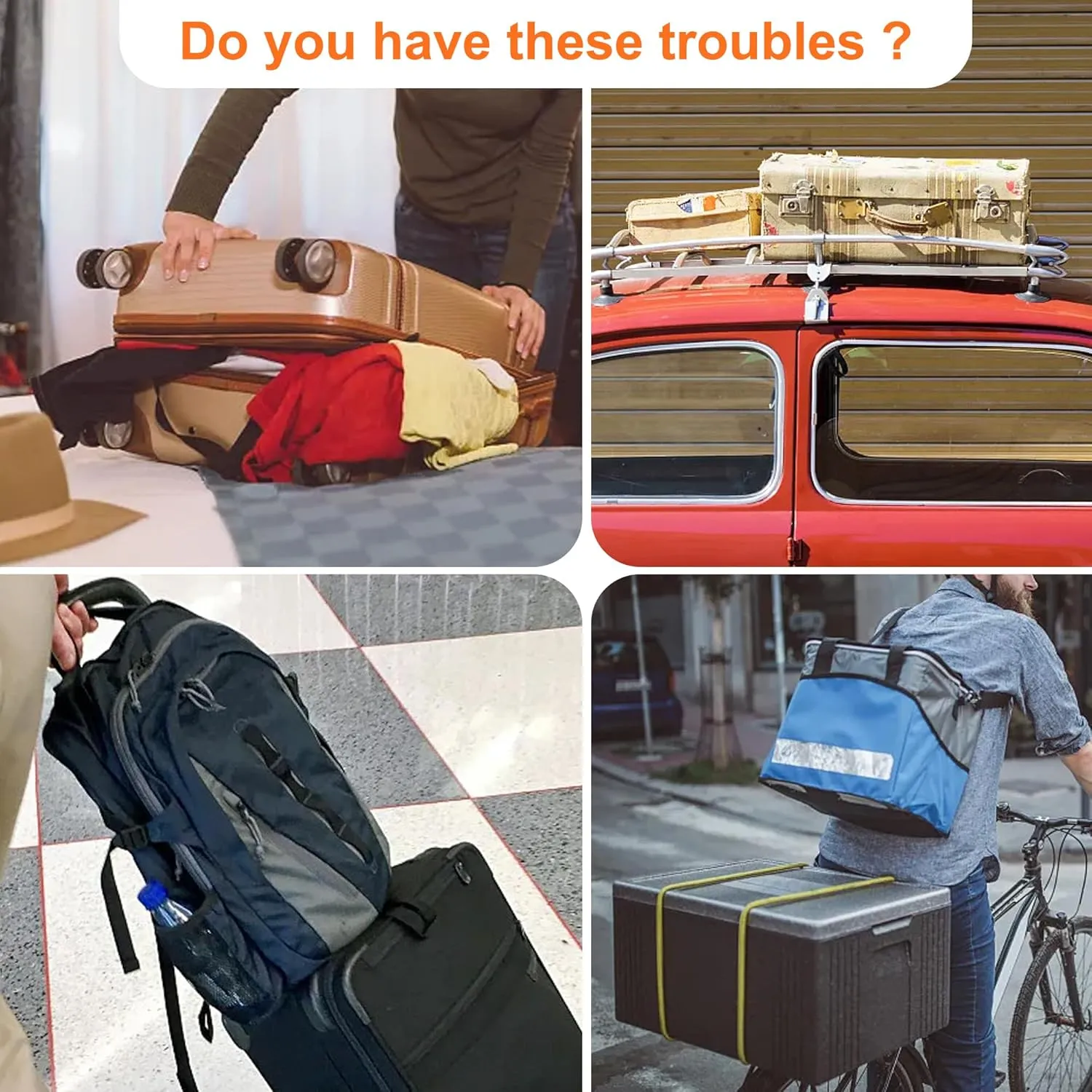2-Pack Elastic Luggage Straps with Suitcase Bungee, Adjustable Bag Belt Travel Accessories -Gray