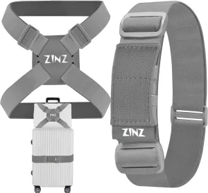 2-Pack Elastic Luggage Straps with Suitcase Bungee, Adjustable Bag Belt Travel Accessories -Gray