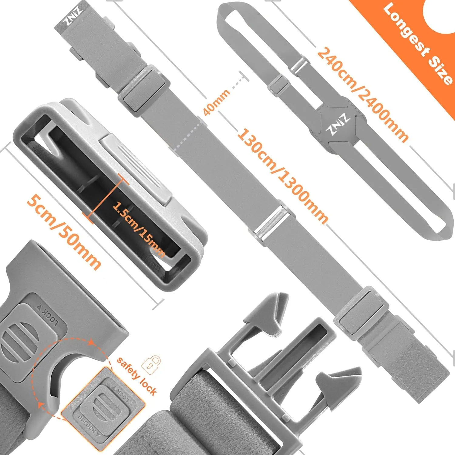 2-Pack Elastic Luggage Straps with Suitcase Bungee, Adjustable Bag Belt Travel Accessories -Gray
