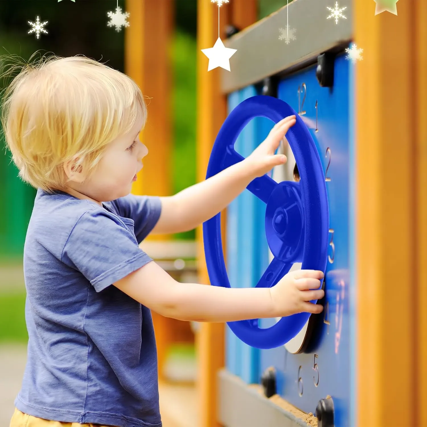 2 Pack Steering Wheel Playset Plastic Pirate Ships Wheel with Mounting Tools for Kids Playground Outdoor Gym(Green,Blue)