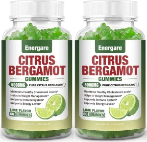 2 Packs Citrus Bergamot Gummies, Bergamot Supplement for High Cholesterol, All-Natural Italian Citrus Bergamot Supplement, Heart Immune Support, Anti-Aging, Vegan, 120 Counts