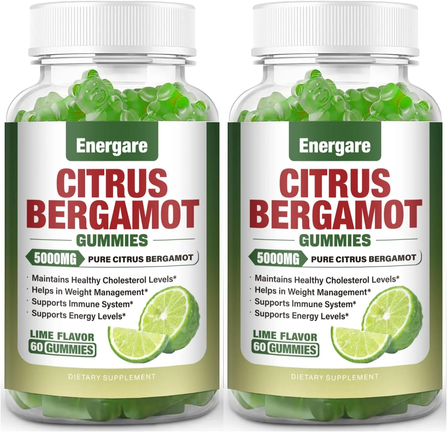 2 Packs Citrus Bergamot Gummies, Bergamot Supplement for High Cholesterol, All-Natural Italian Citrus Bergamot Supplement, Heart Immune Support, Anti-Aging, Vegan, 120 Counts