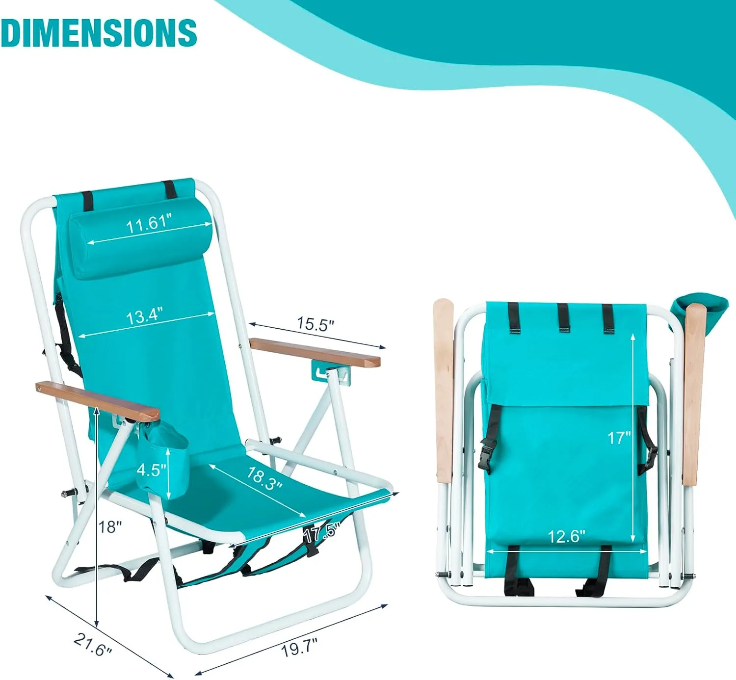 2 Packs Folding Backpack Beach Chair with 4 Positions, Outdoor Portable Camping Lawn Chair with Cup Holder and Storage Pouch, Green