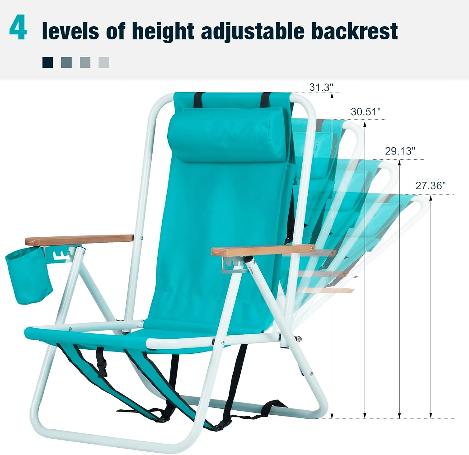 2 Packs Folding Backpack Beach Chair with 4 Positions, Outdoor Portable Camping Lawn Chair with Cup Holder and Storage Pouch, Green