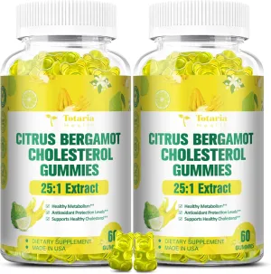 (2 Packs) Sugar Free Citrus Bergamot Gummies for Healthy Cholesterol - All Natural Supplements 25:1 Extract From Italy Bergamot Supplement for Immune Support Healthy Anti-Aging Sugar-Free Vegan Pectin