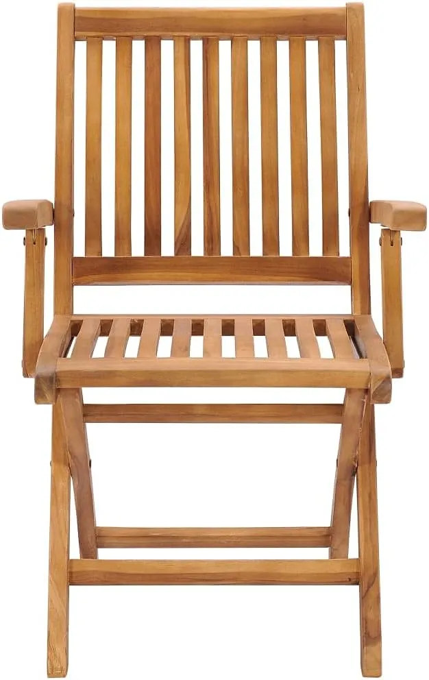 2 Pcs Foldable Patio Chairs with Gray Cushions Solid Teak Wood Outdoor Furniture for Lawn Garden Backyard Porch Deck Balcony