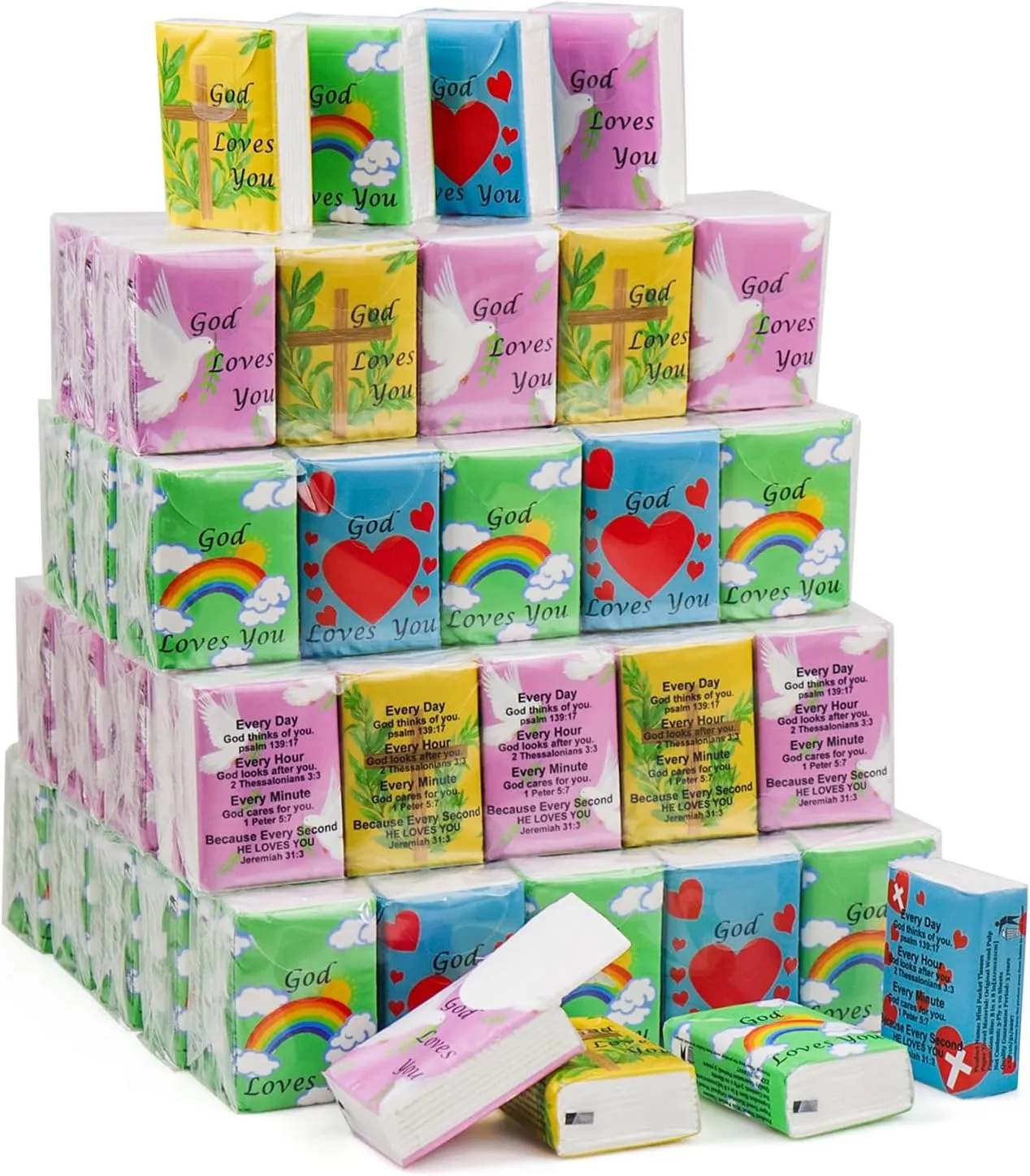 200Pcs Bible Tissues Travel Size Bulk,3 Ply Mini Pocket Tissues Travel Packs Bulk with Bible Verse 2000 Sheet Small Individual Christian Tissue for Church,Homeless Gifts,Wedding(Mixed Color)