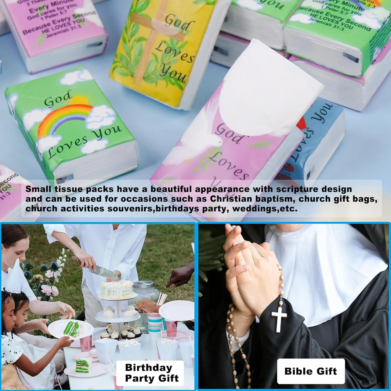 200Pcs Bible Tissues Travel Size Bulk,3 Ply Mini Pocket Tissues Travel Packs Bulk with Bible Verse 2000 Sheet Small Individual Christian Tissue for Church,Homeless Gifts,Wedding(Mixed Color)