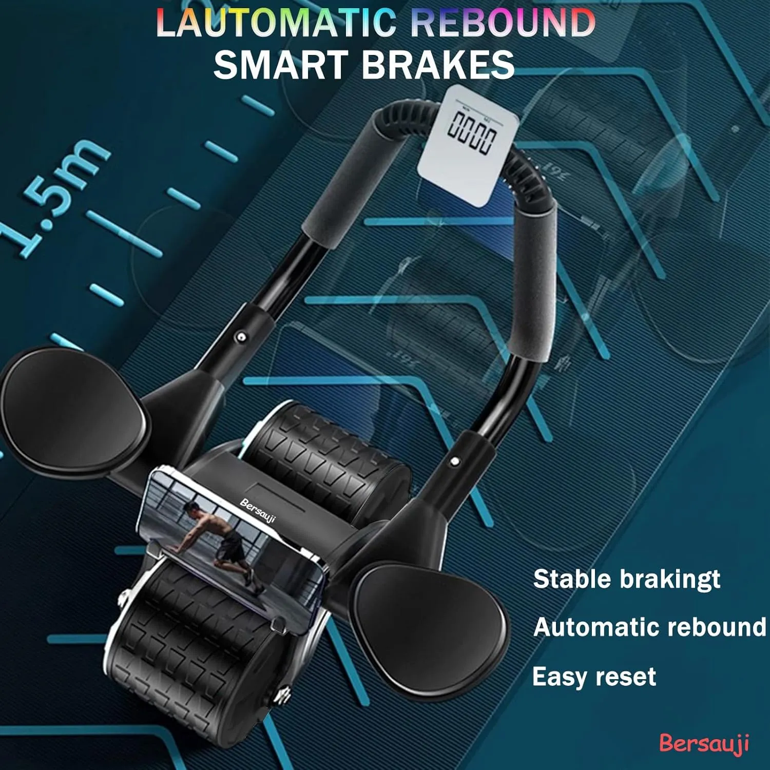2024 New Ab Roller Wheel with Knee Mat & Timer, Automatic Rebound Abdominal Exercise Roller with Elbow Support for Women & Men